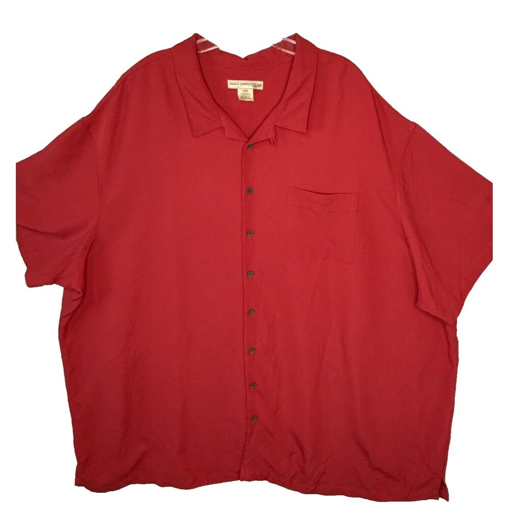 Island Passport Button Up Shirt Mens 4XL Red Short Sleeve Casual Cotton Pocket